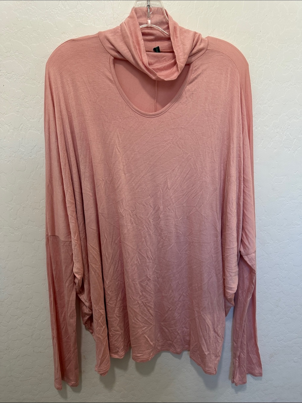 Poliana plus Soft 2X pink Long Sleeve Draped turtle Neck Top shirt loose thin